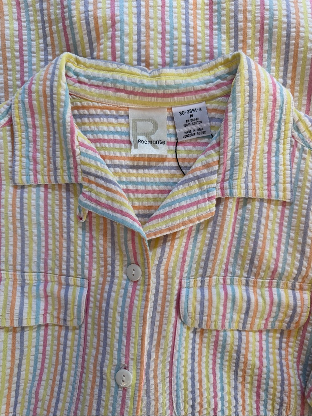 Roaman's Pastel candy Stripe Cotton Seersucker Button Down Shirt blouse 22W - Picture 6 of 11